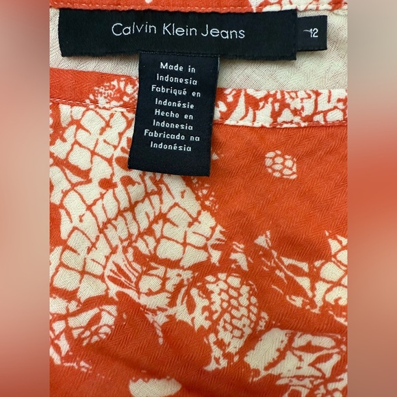 Vintage Calvin Klein Orange and White Floral Mini Skirt - Picture 6 of 8